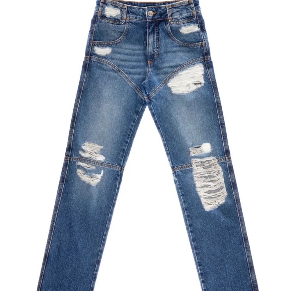 TELFAR Distressed Straight Leg Unisex Blue Jean Size 34